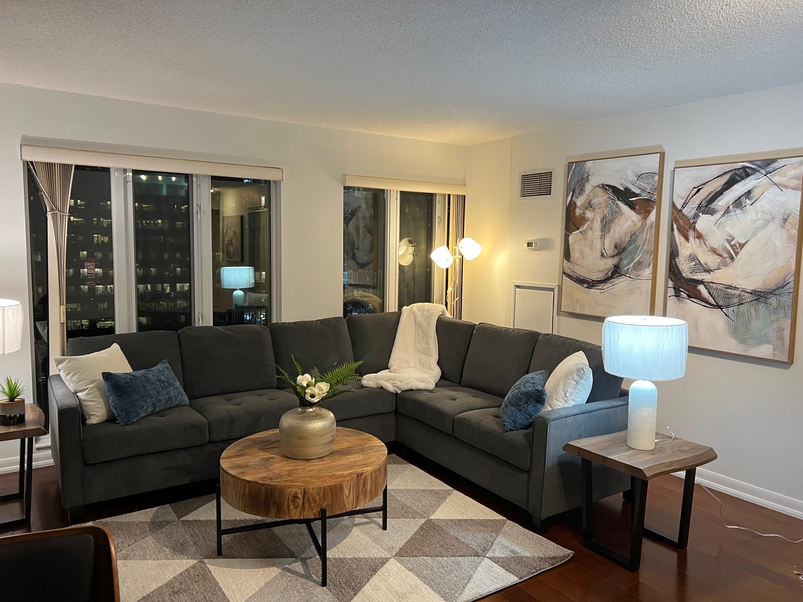 Modern dining room with seating for six